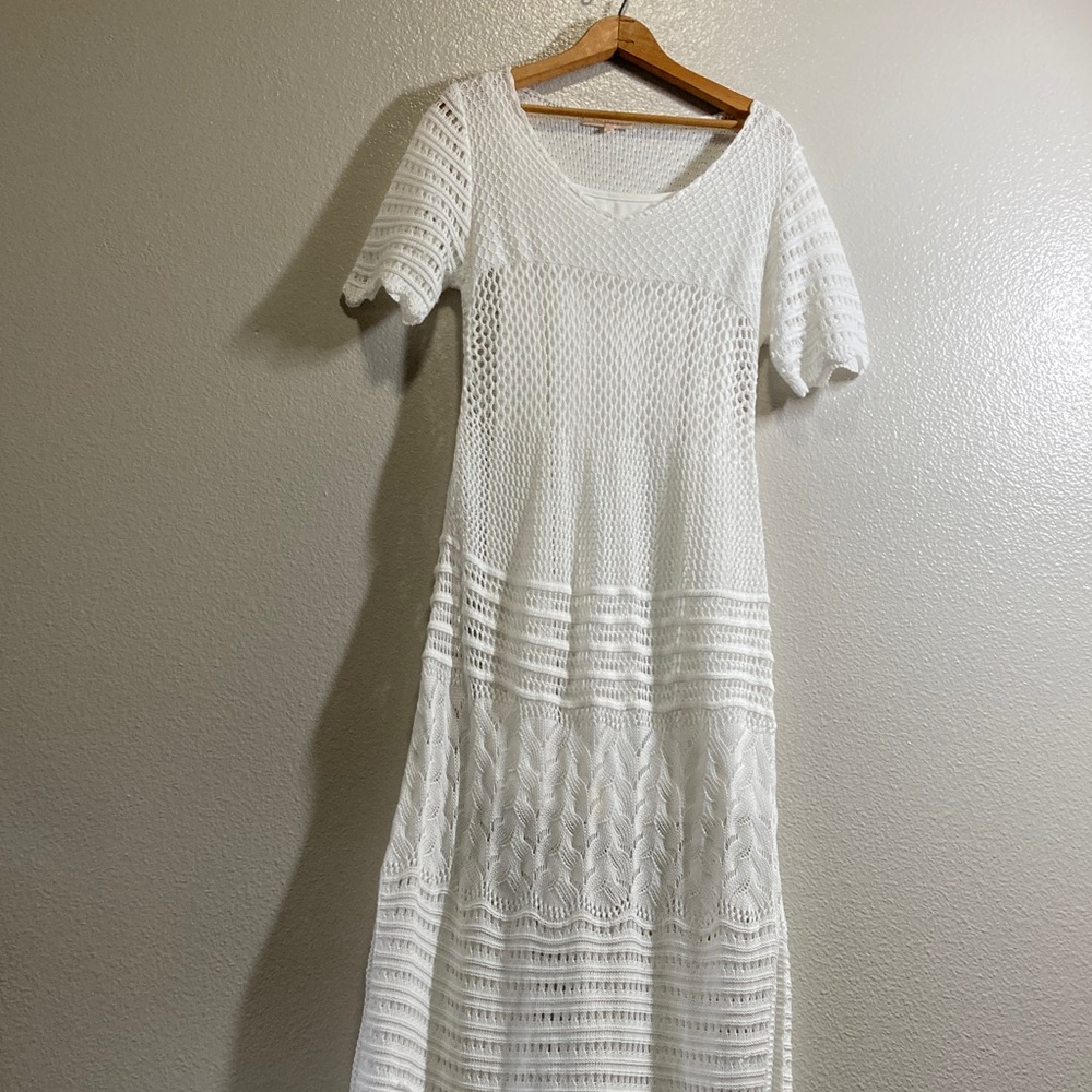 Solitaire Short Sleeve Crochet Maxi Dress Beachy Boho Angelcore Resortwear sz M